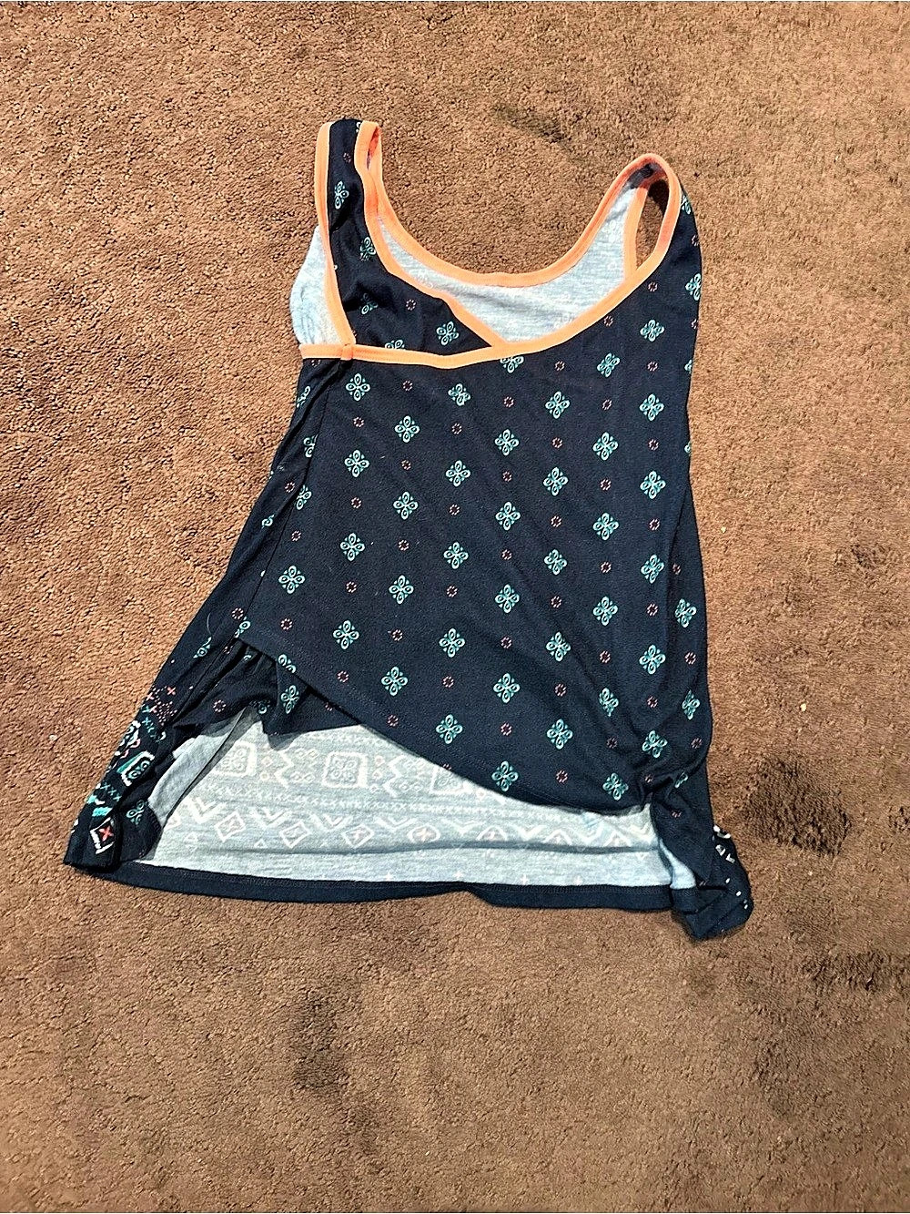 Printed Trim Tank Top pj top in Black & Orange